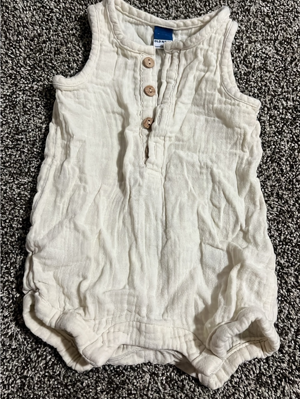 Old Navy Cream Sleeveless Cotton Baby Romper with Wooden Buttons